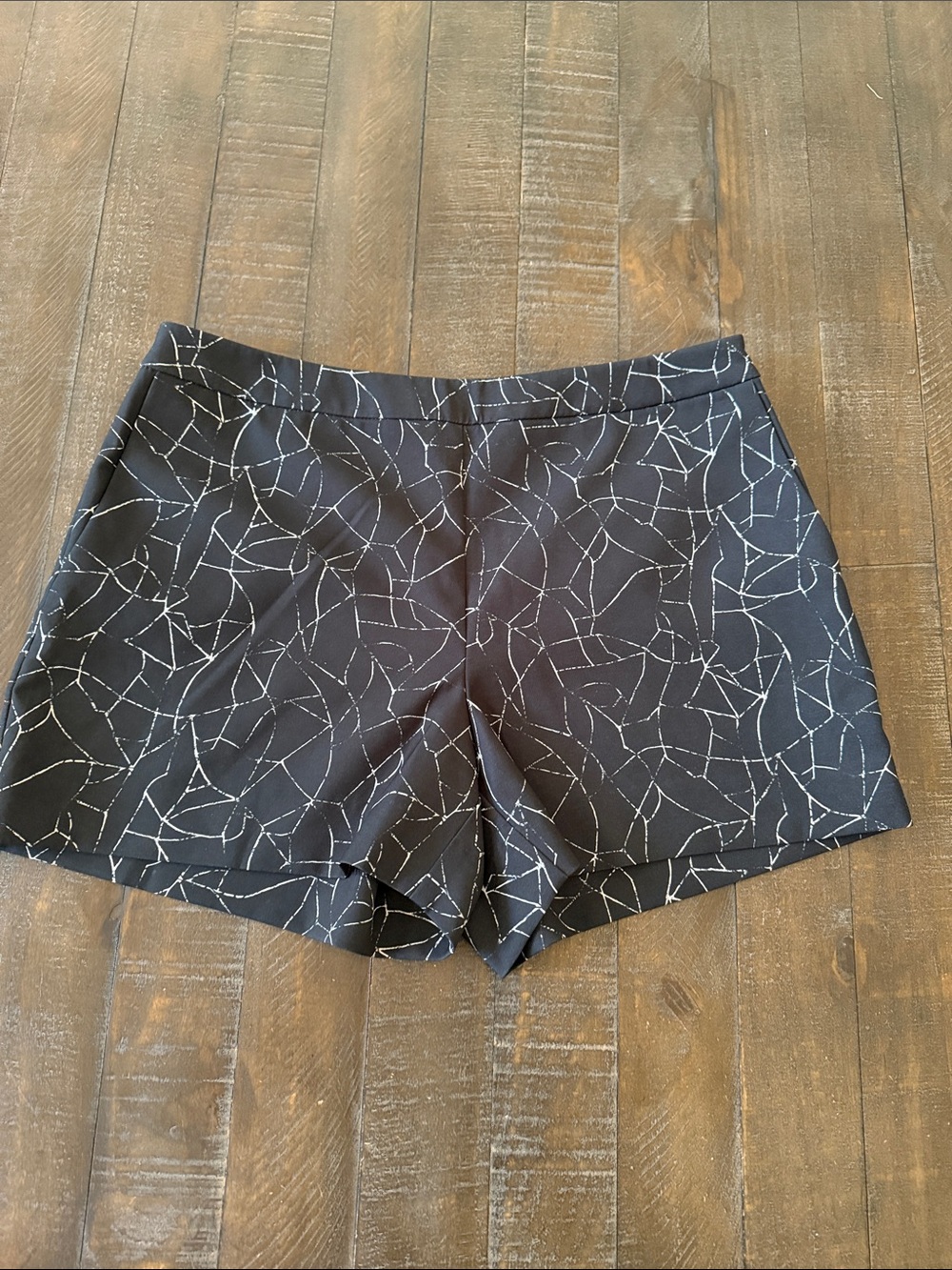 Valette Black Waistband Shorts with White Abstract Stitching
